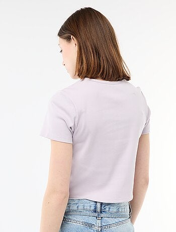 T-shirt cropped a coste con nodi