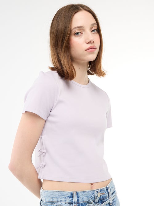 T-shirt cropped a coste con nodi - Kiabi