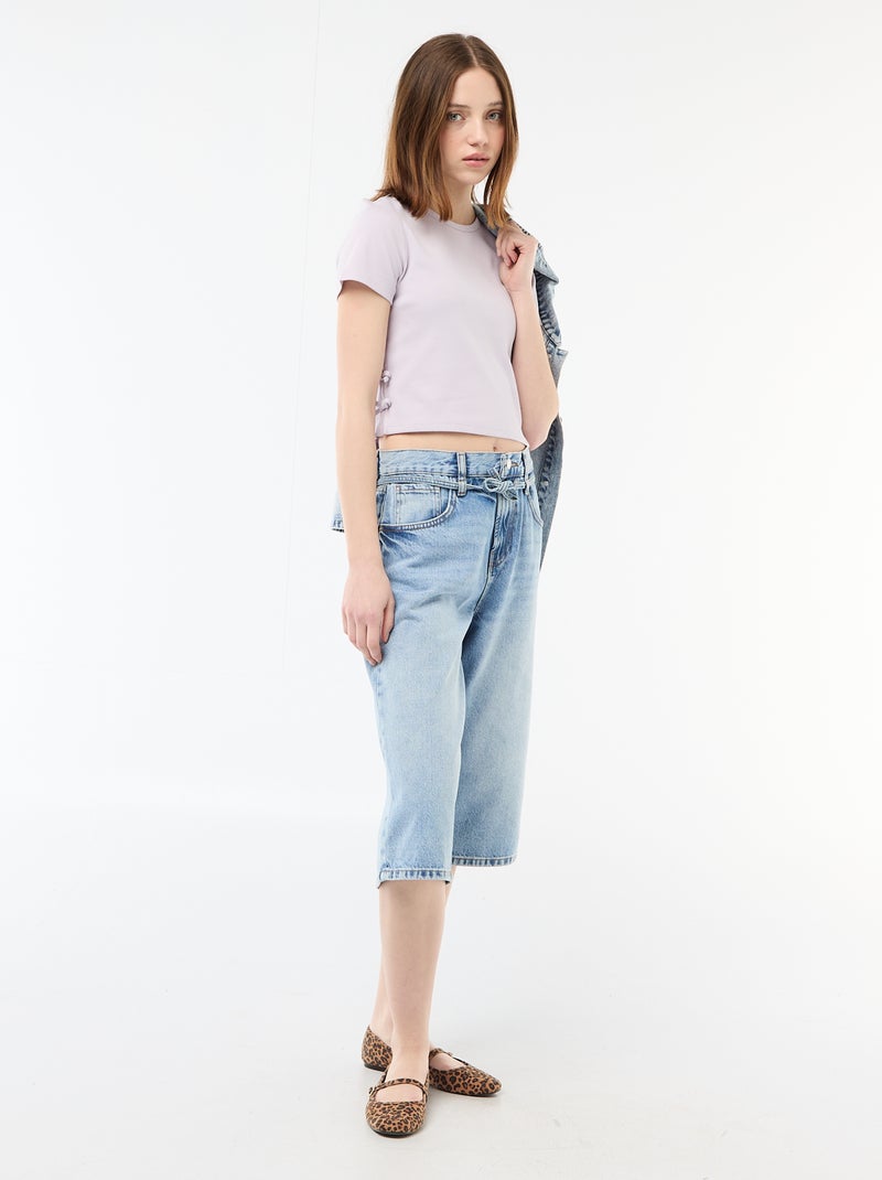 T-shirt cropped a coste con nodi Viola - Kiabi