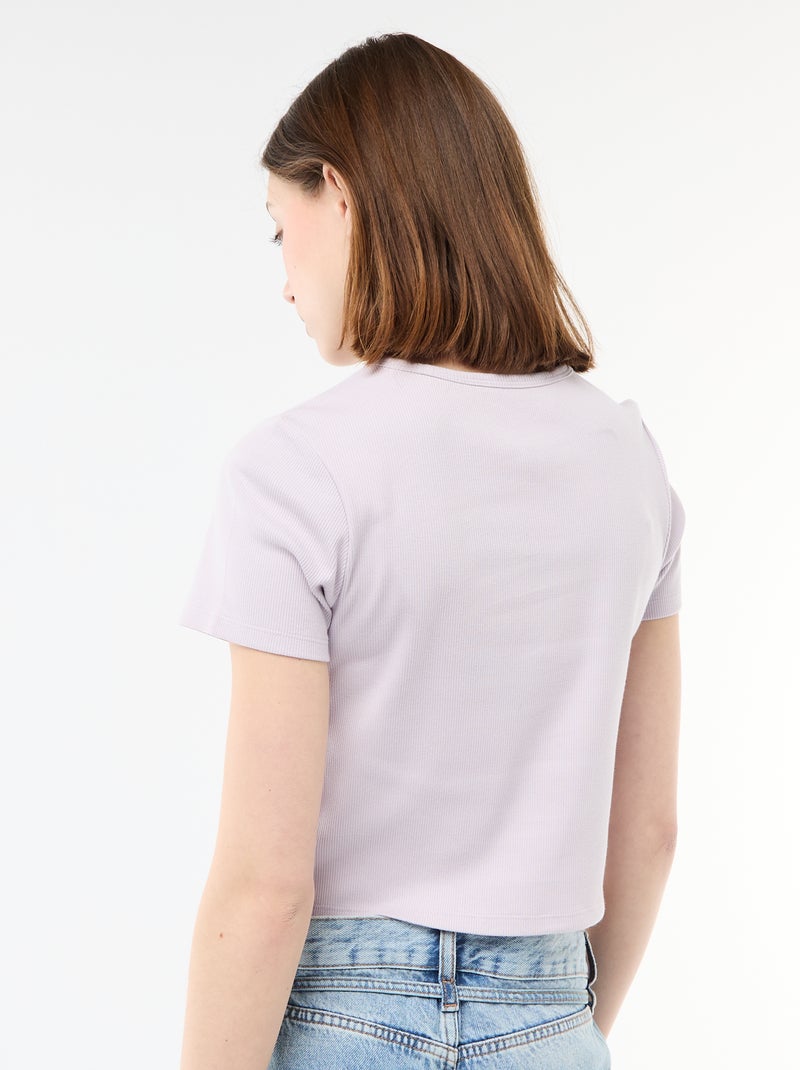 T-shirt cropped a coste con nodi Viola - Kiabi
