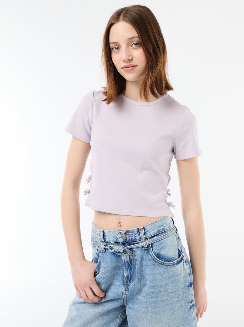 T-shirt cropped a coste con nodi Viola - Kiabi