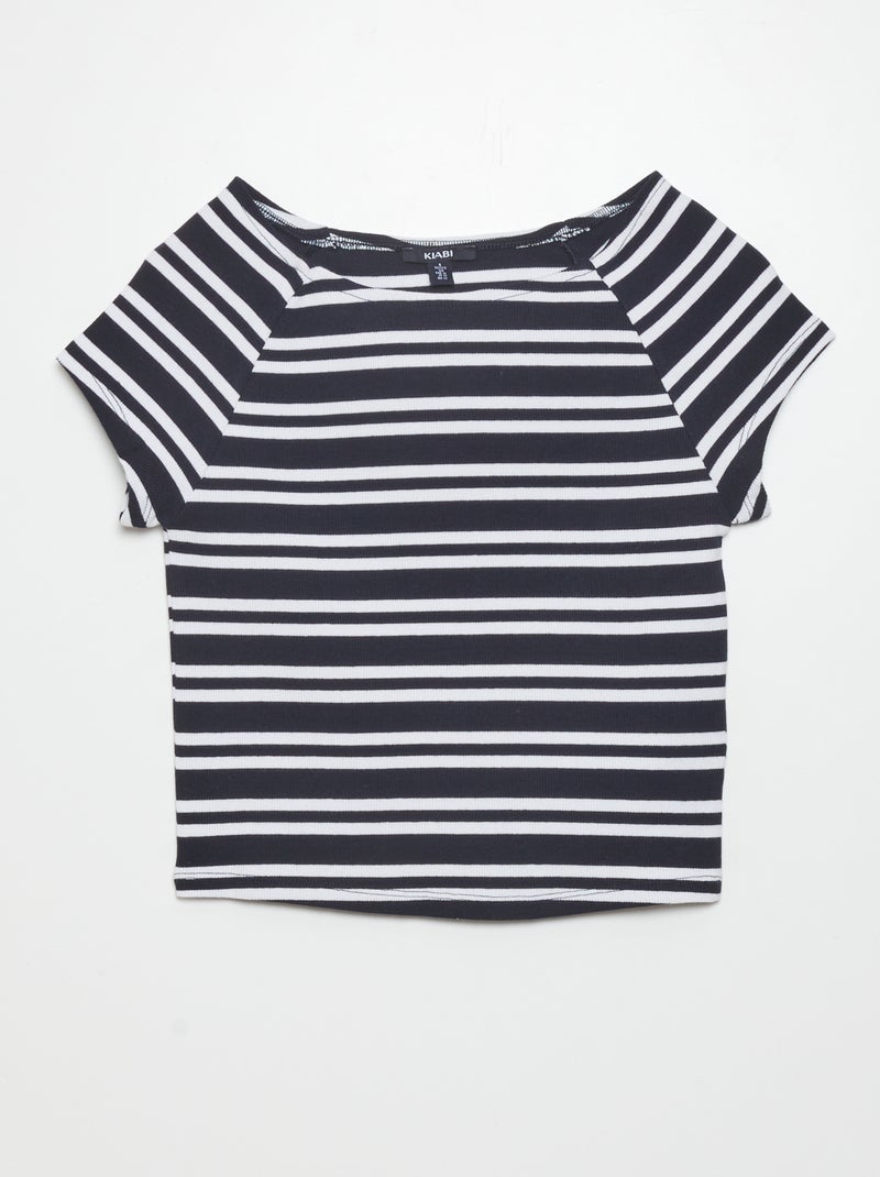 T-shirt cropped a coste NERO - Kiabi
