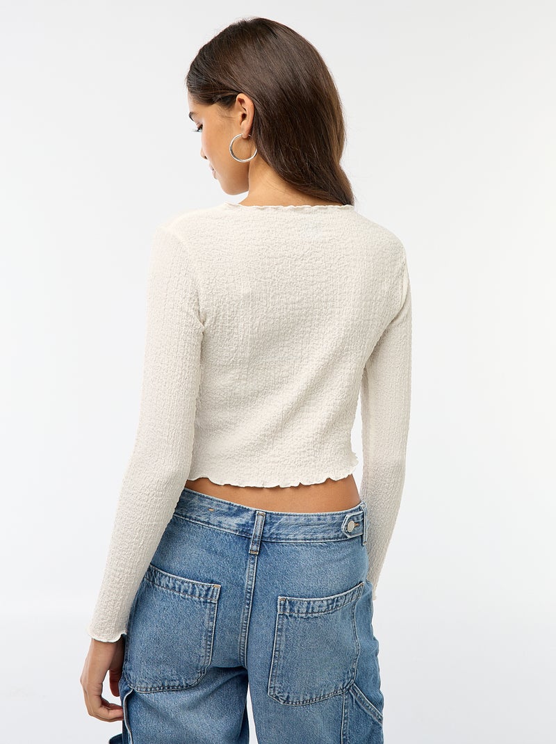 T-shirt cropped a maniche lunghe e tessuto crêpe Bianco - Kiabi