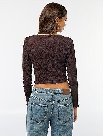 T-shirt cropped a maniche lunghe e tessuto crêpe