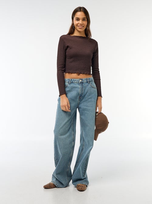 T-shirt cropped a maniche lunghe e tessuto crêpe - Kiabi