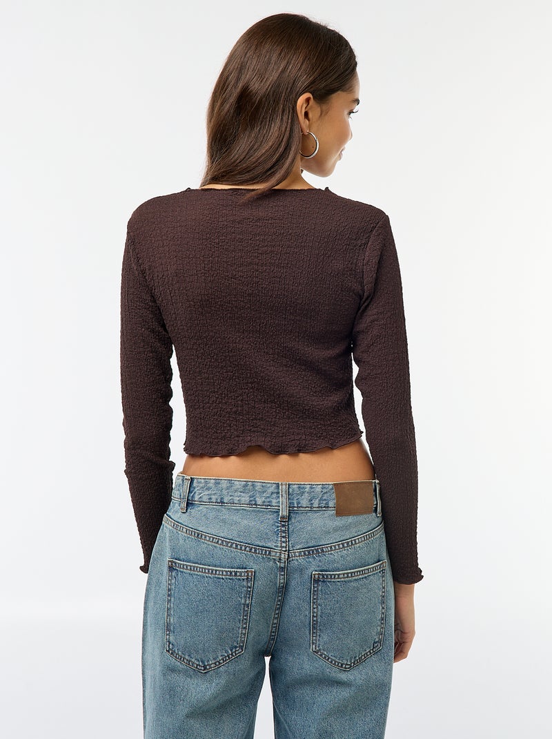 T-shirt cropped a maniche lunghe e tessuto crêpe Marrone - Kiabi