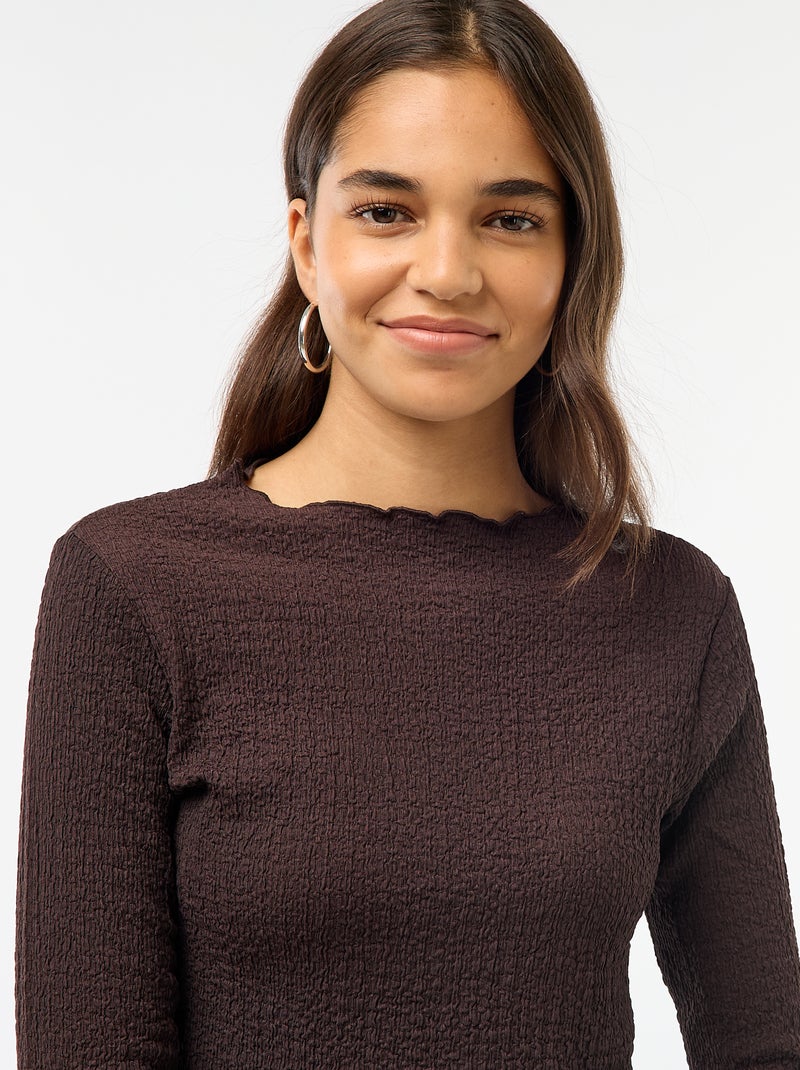 T-shirt cropped a maniche lunghe e tessuto crêpe Marrone - Kiabi