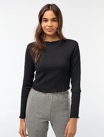 T-shirt cropped a maniche lunghe e tessuto crêpe