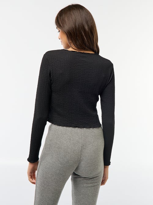 T-shirt cropped a maniche lunghe e tessuto crêpe - Kiabi