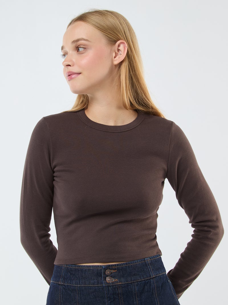 T-shirt cropped basic Marrone - Kiabi