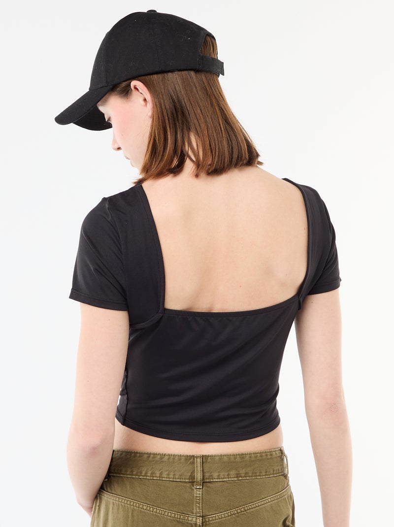 T-shirt cropped con scollo quadrato sulla schiena Nero - Kiabi