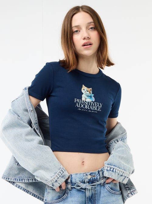 T-shirt cropped con stampa - Kiabi