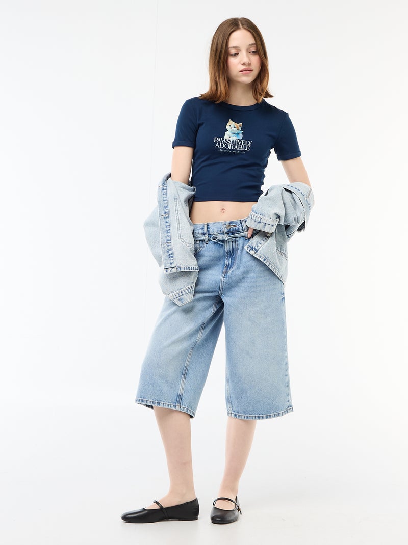 T-shirt cropped con stampa Blu - Kiabi