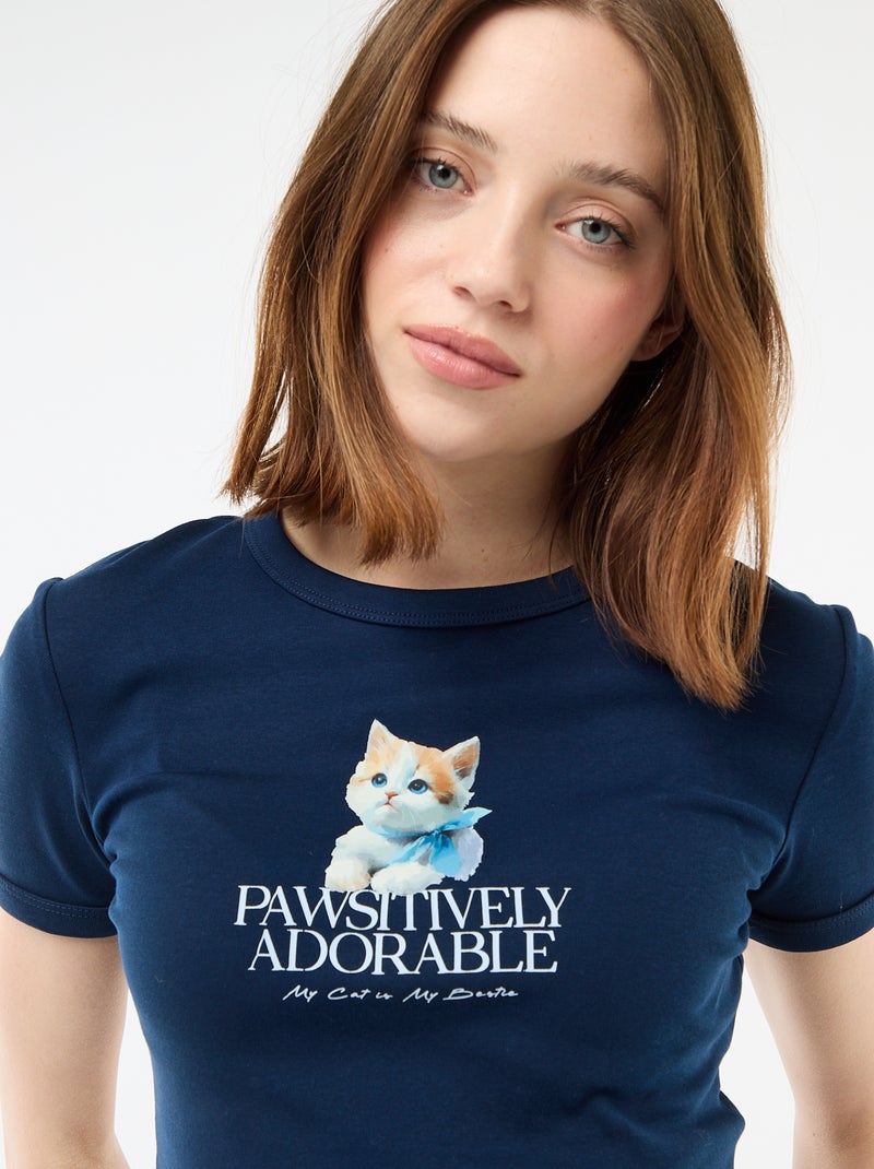 T-shirt cropped con stampa Blu - Kiabi