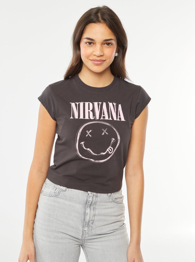 T-shirt cropped con stampa 'Nirvana' NERO - Kiabi