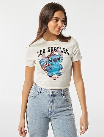 T-shirt cropped con stampa 'Stitch'