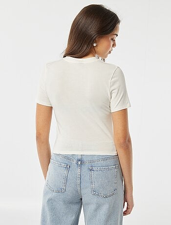 T-shirt cropped con stampa 'Stitch'