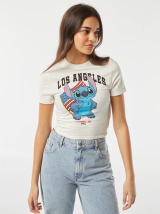 T-shirt cropped con stampa 'Stitch'