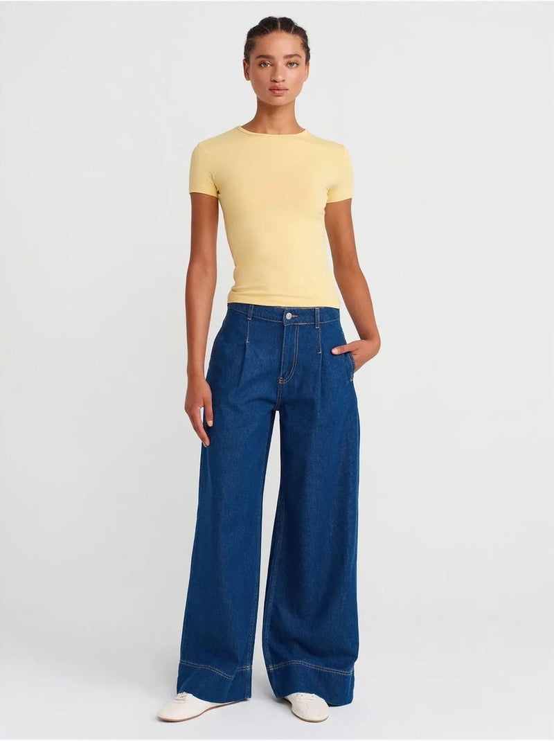 T-shirt cropped da donna slim fit con girocollo dilvin Giallo limone - Kiabi