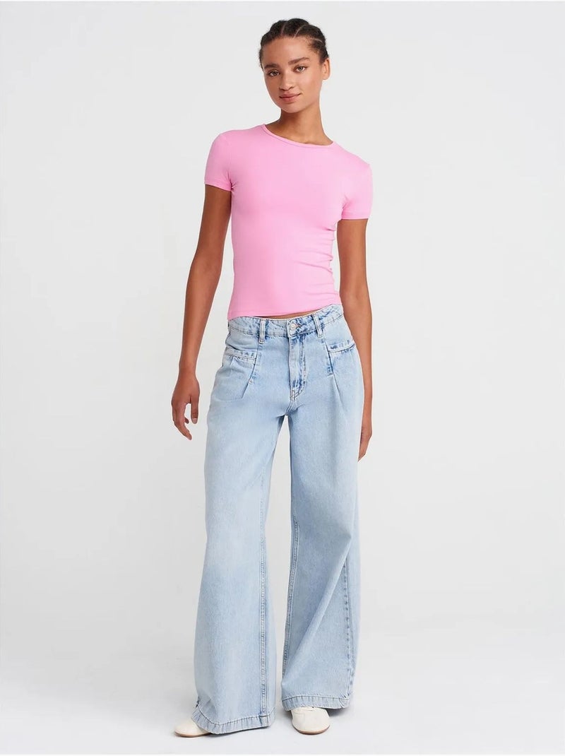 T-shirt cropped da donna slim fit con girocollo dilvin Rosa fluo/Solinotes - Kiabi