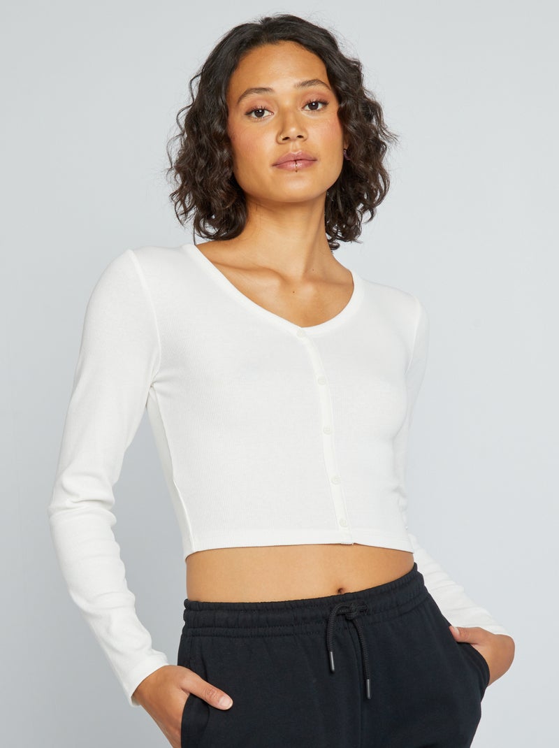 T-shirt cropped in maglia a coste Bianco - Kiabi