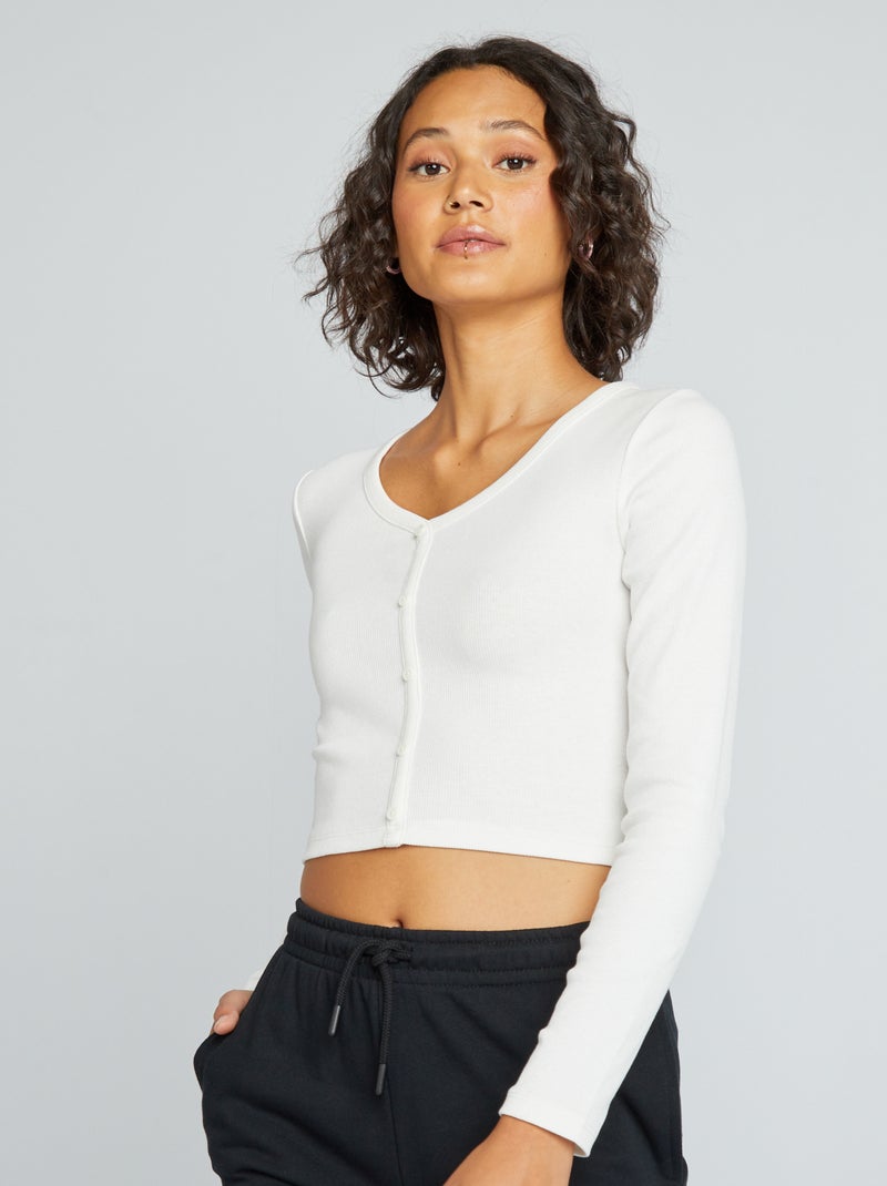 T-shirt cropped in maglia a coste Bianco - Kiabi
