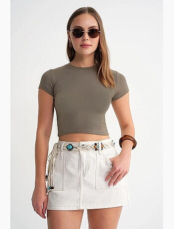 T-shirt cropped in maglia aderente mixray