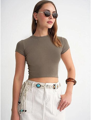 T-shirt cropped in maglia aderente mixray