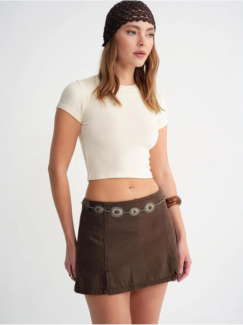 T-shirt cropped in maglia aderente mixray Crema - Kiabi