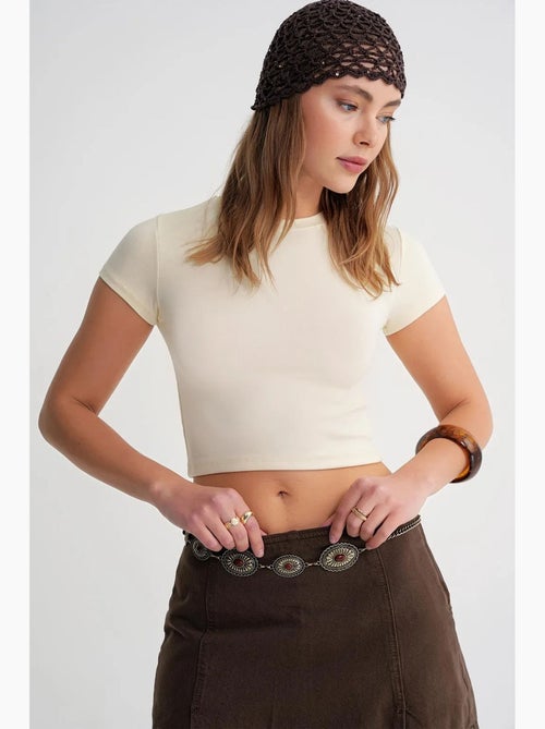 T-shirt cropped in maglia aderente mixray - Kiabi T-shirt cropped in maglia aderente mixray - Kiabi
