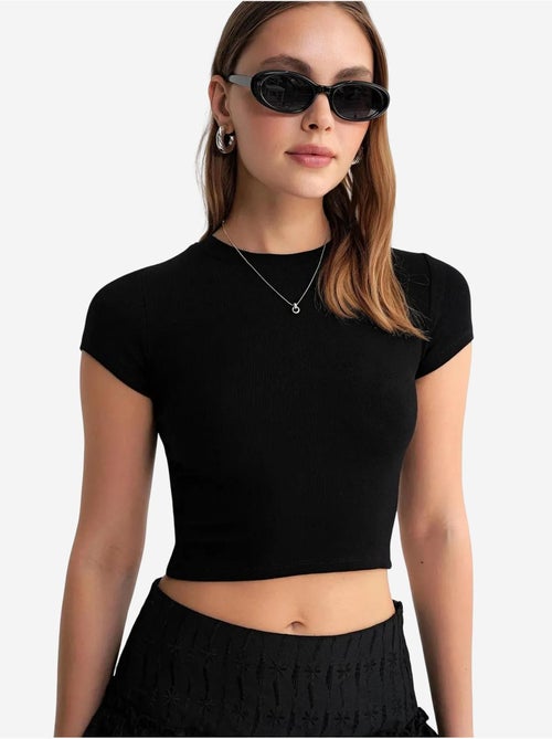 T-shirt cropped in maglia aderente mixray - Kiabi T-shirt cropped in maglia aderente mixray - Kiabi