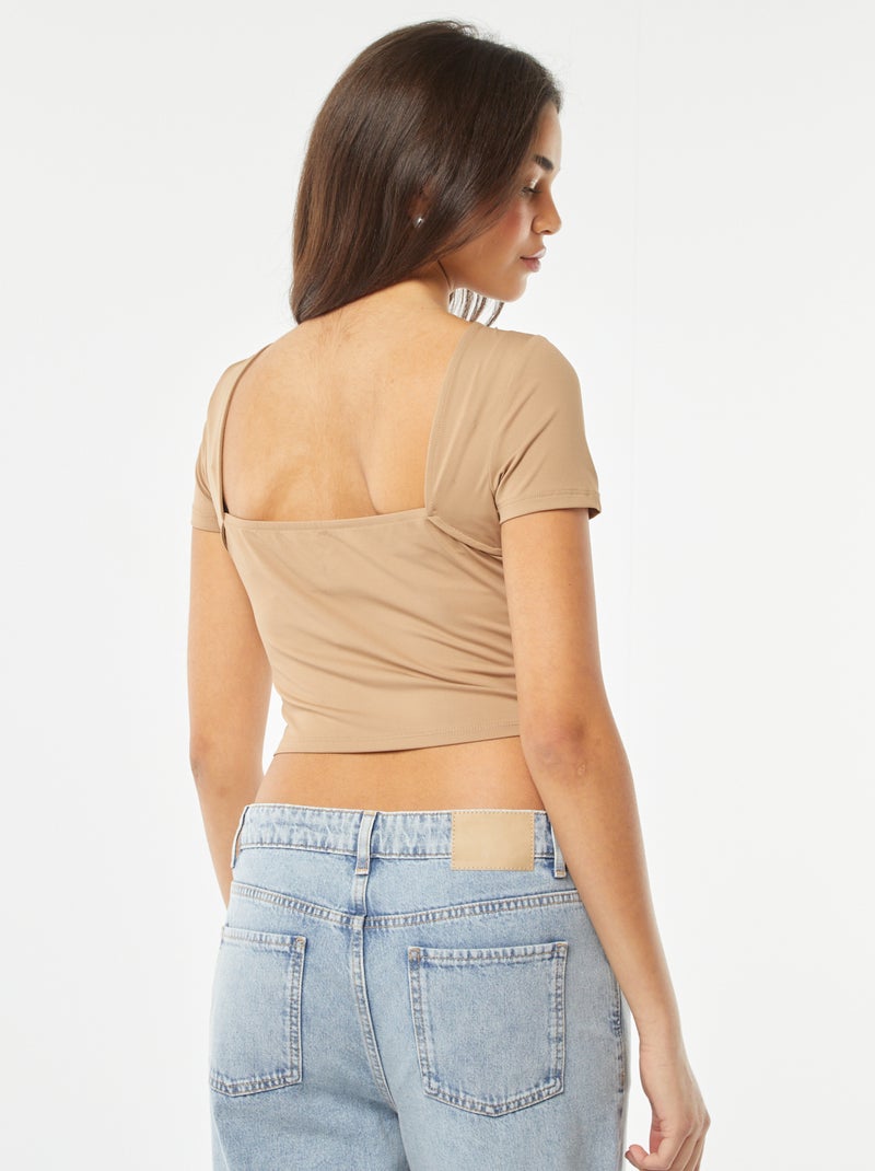 EMOTTOS Crop Tops T Shirt Donna, Top Corto Y2K Collo a V Manica Corta, Senza Schiena Maglia Scollata Basic Crop Top Aderente Slim Fit Sexy Estate, Nero S