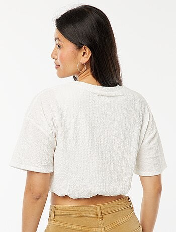 T-shirt cropped in maglia goffrata