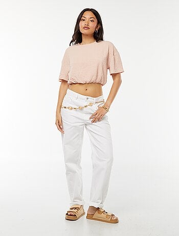 T-shirt cropped in maglia goffrata