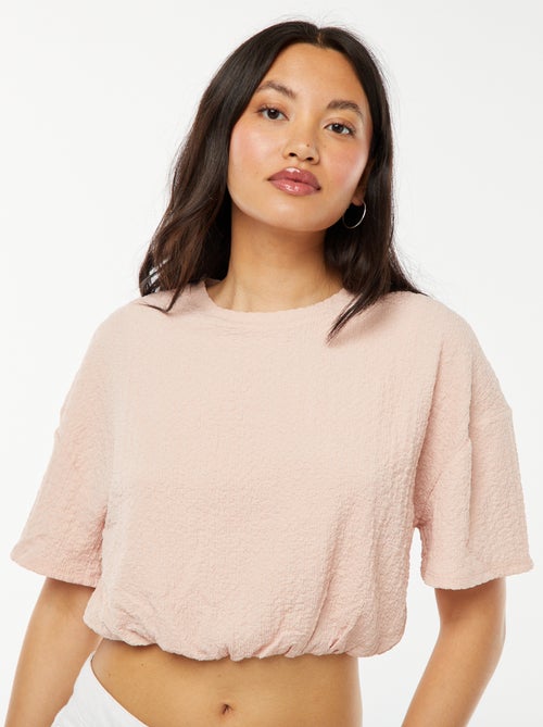 T-shirt cropped in maglia goffrata - Kiabi