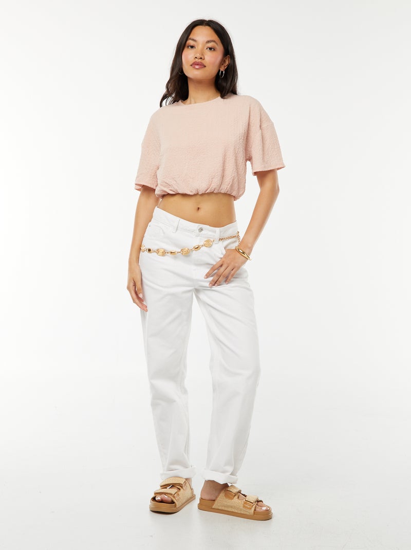 T-shirt cropped in maglia goffrata ROSA - Kiabi