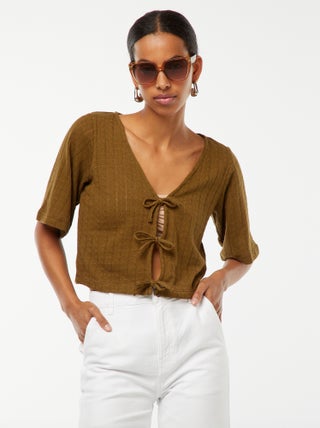 T-shirt cropped in maglia pointelle traforata