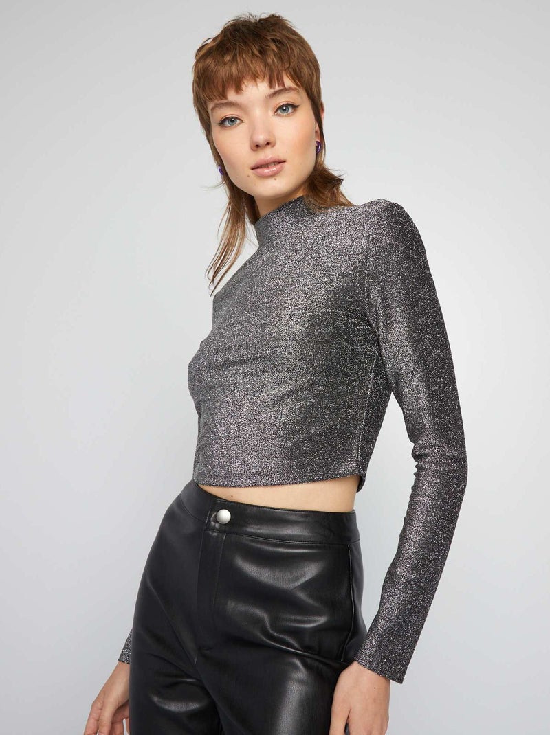 T-shirt cropped in maglia soffice GRIGIO - Kiabi
