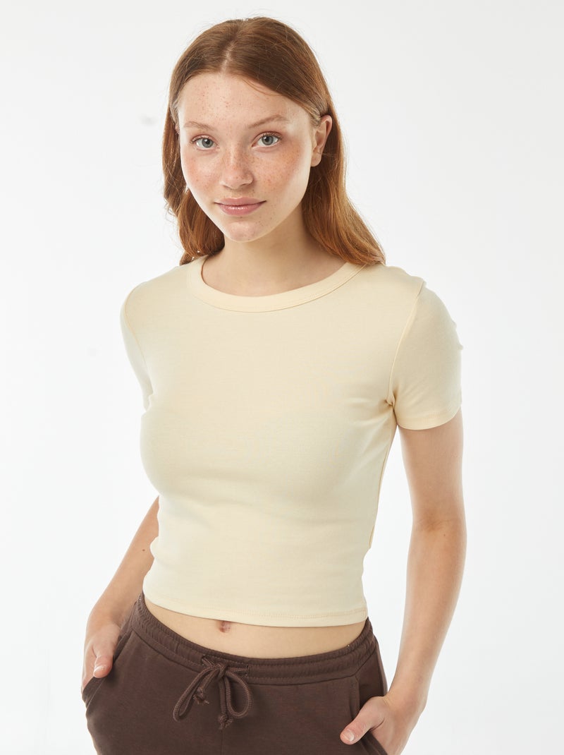 T-shirt cropped maniche corte Beige - Kiabi