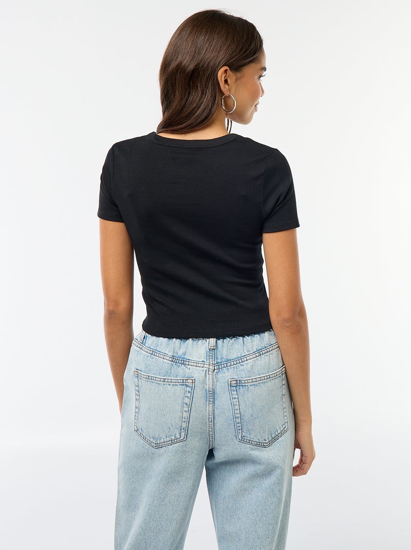 T-shirt cropped maniche corte nero - Kiabi