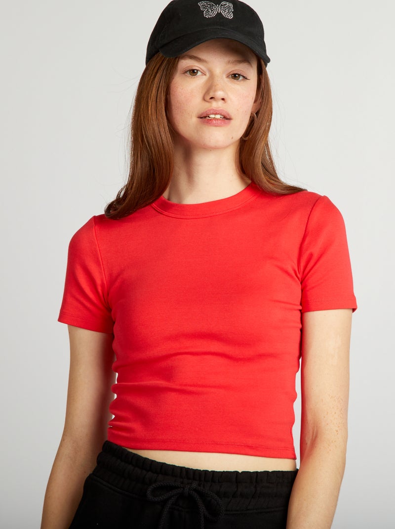 T-shirt cropped maniche corte rosso - Kiabi