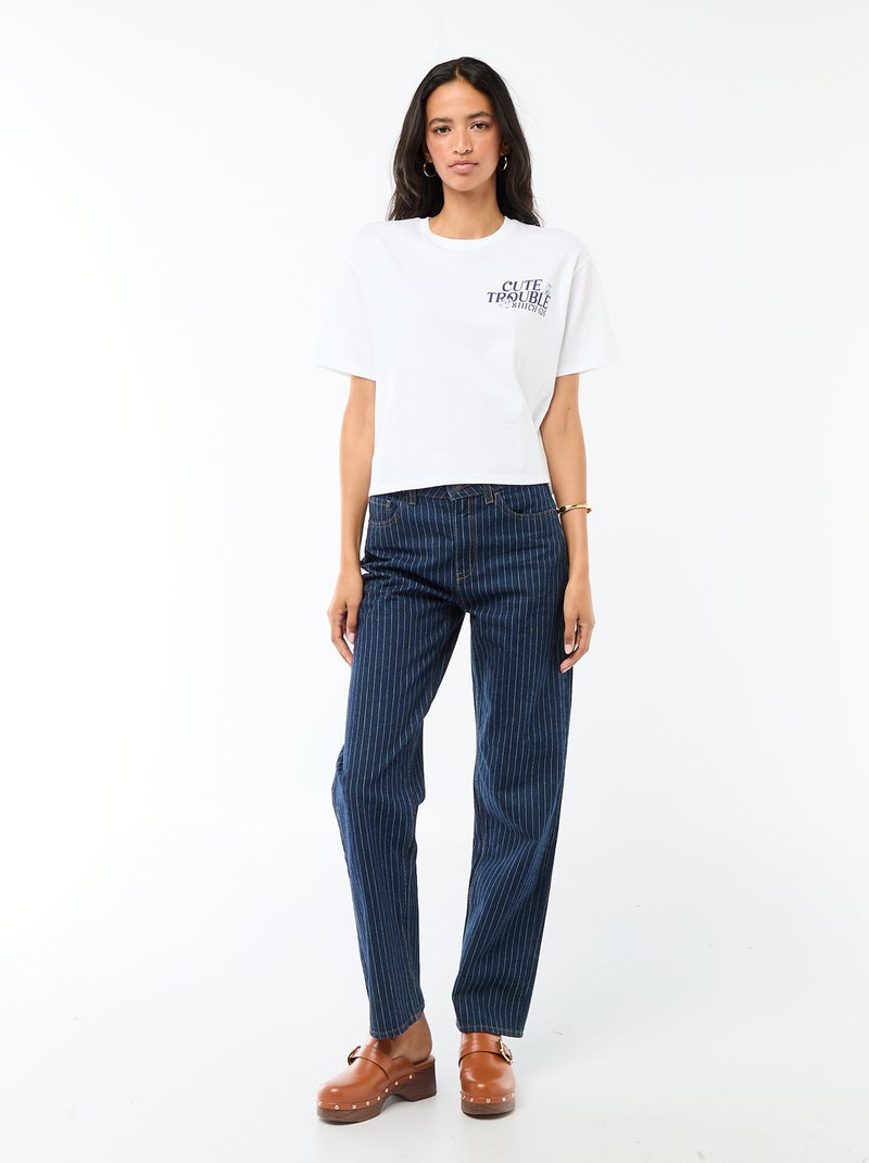 T-shirt cropped "Stitch" a maniche corte Bianco - Kiabi
