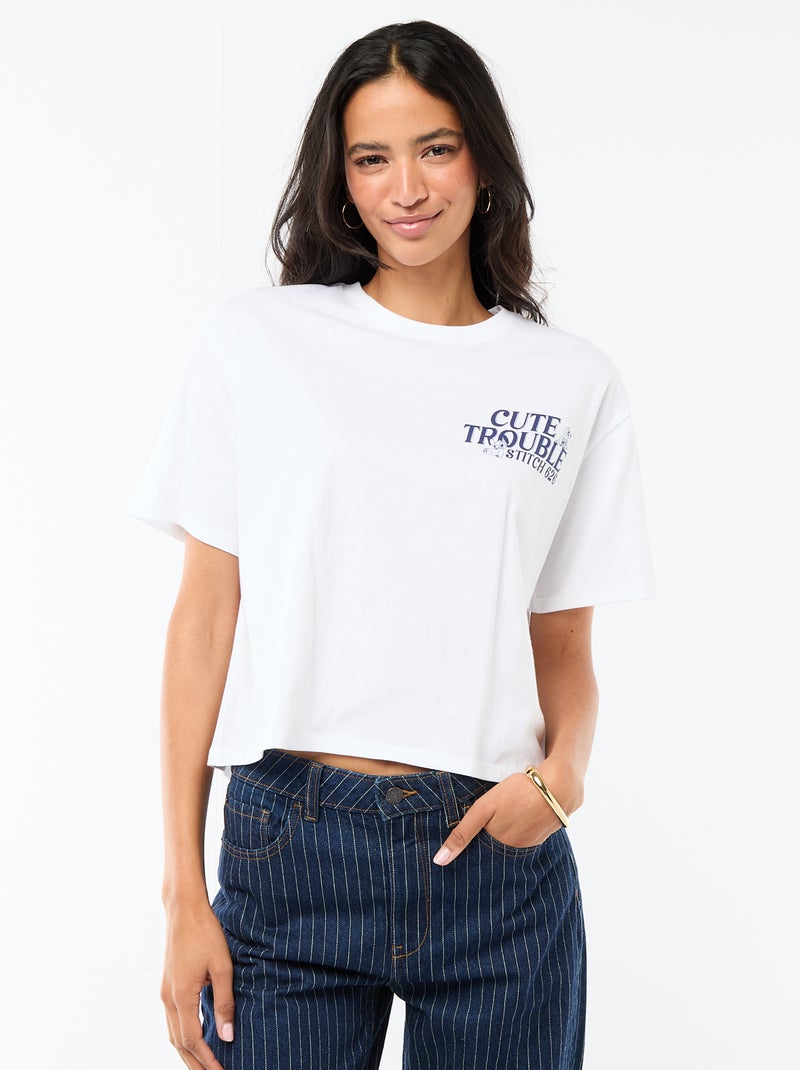 T-shirt cropped "Stitch" a maniche corte Bianco - Kiabi
