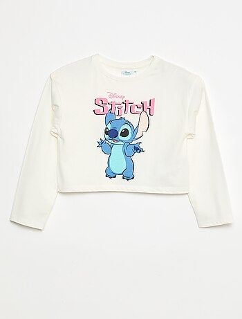 T-shirt cropped 'Stitch' a maniche lunghe e collo rotondo