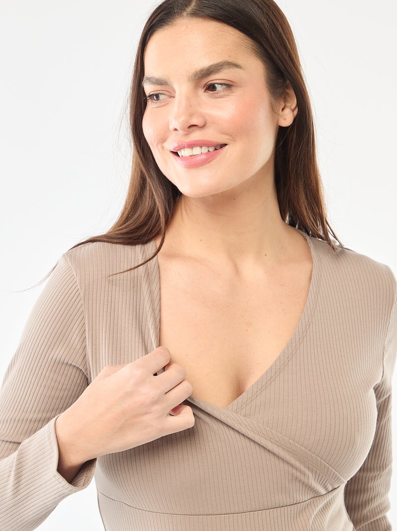 T-shirt da allattamento a costine Beige - Kiabi