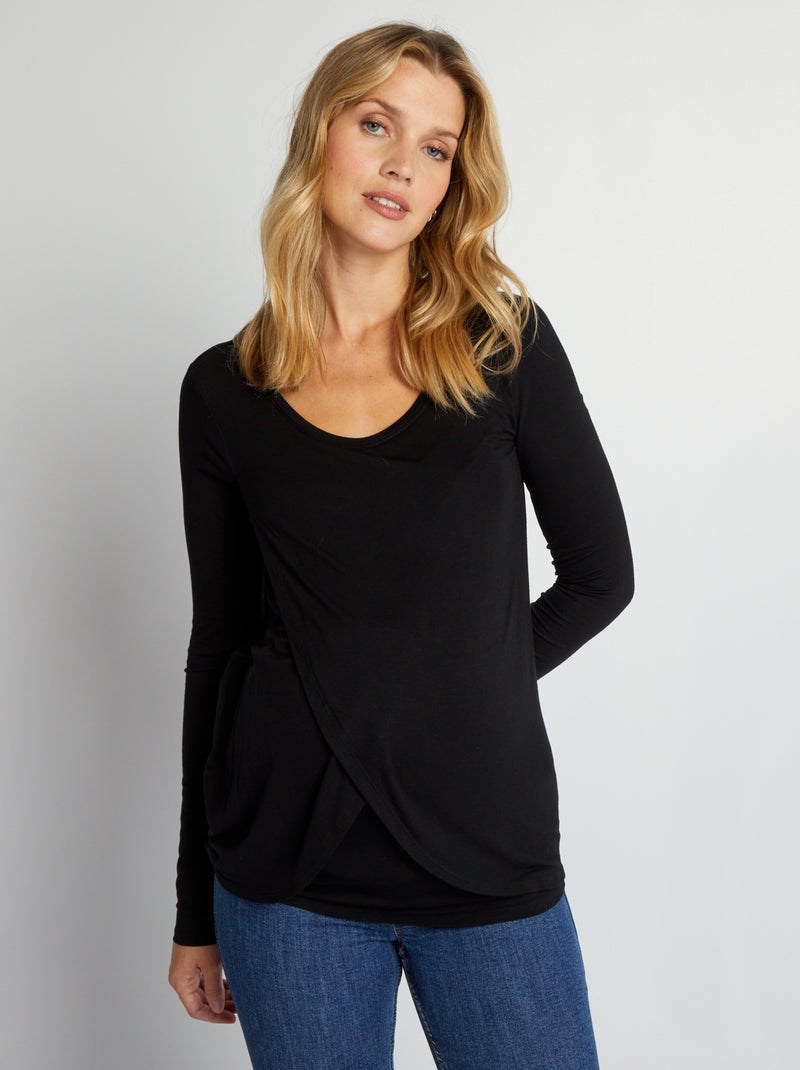 T-shirt da allattamento incrociata davanti nero - Kiabi