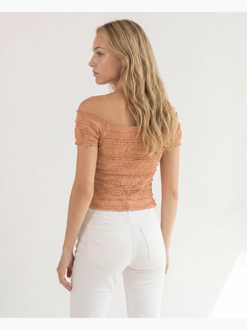 T-shirt da donna a maniche corte in crêpe ADMAS Arancione corallo - Kiabi