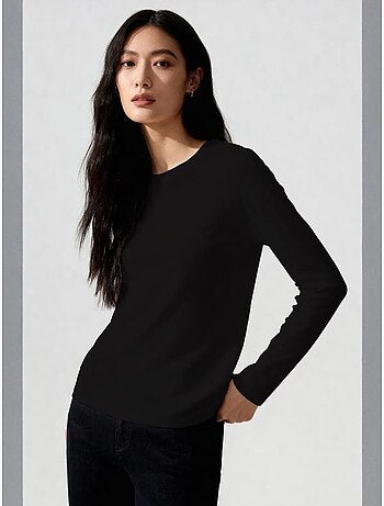 T-shirt da donna a maniche lunghe con girocollo tommy