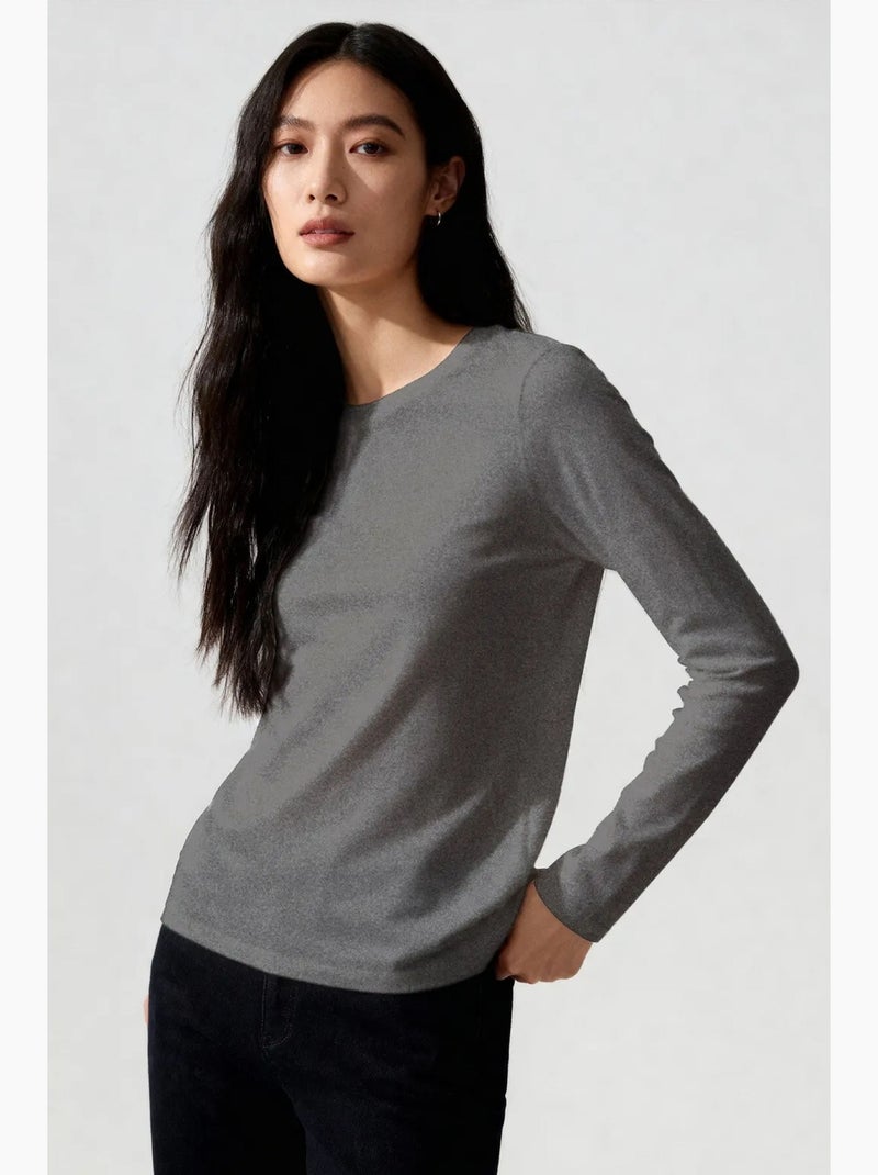 T-shirt da donna a maniche lunghe con girocollo tommy Grigio nero - Kiabi