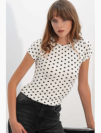T-shirt da donna a pois slim fit con scollo rotondo bdart